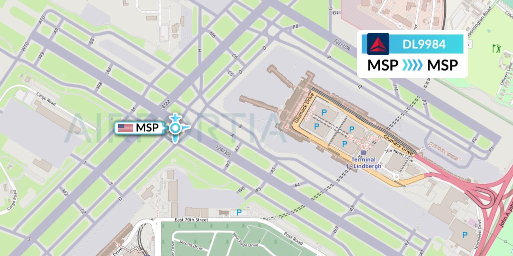 DL9984 Delta Air Lines Flight Map: Minneapolis to Minneapolis