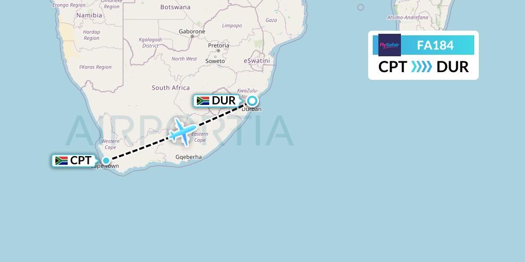 FA184 Safair Flight Map: Cape Town to Durban
