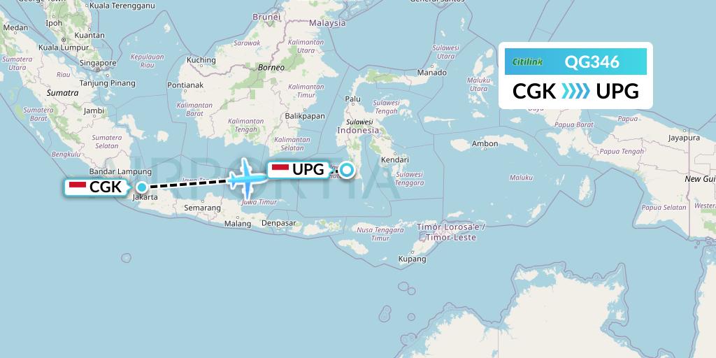 QG346 Citilink Flight Map: Jakarta to Makassar