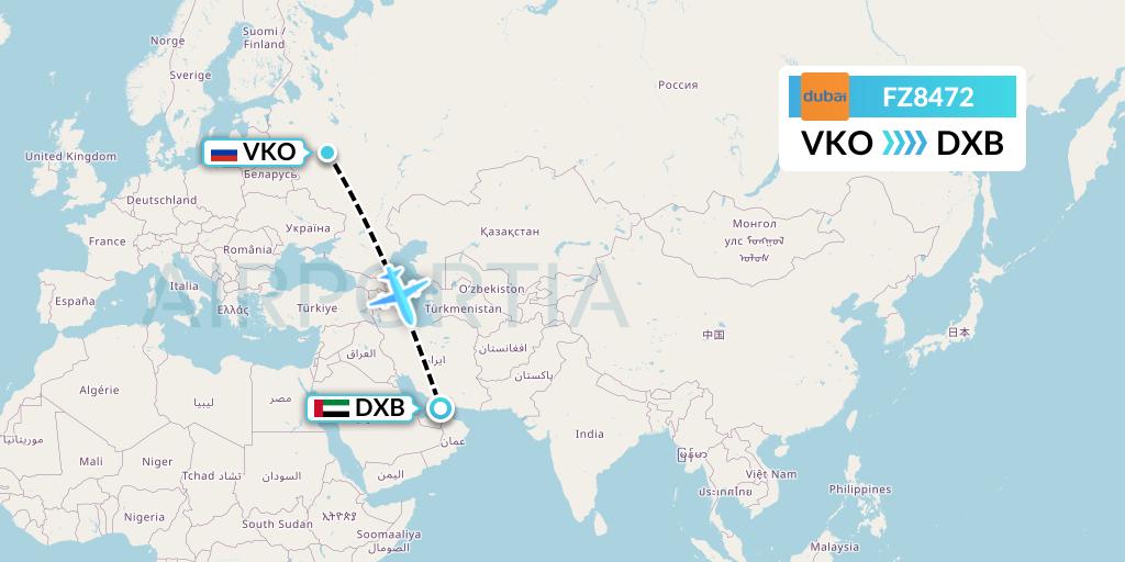 FZ8472 FlyDubai Flight Map: Moscow to Dubai