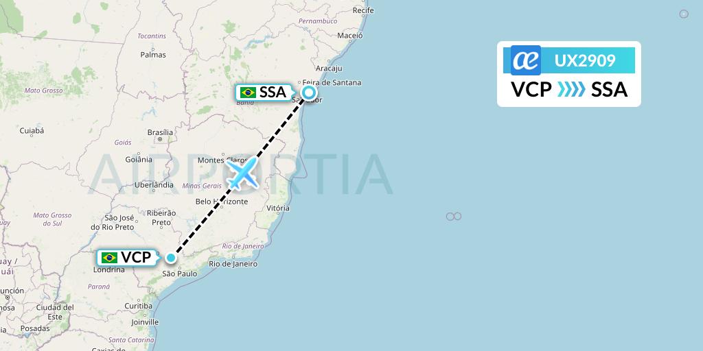 UX2909 Air Europa Flight Map: Campinas to Salvador