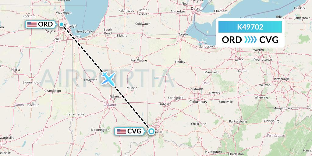 K49702 Kalitta Air Flight Map: Chicago to Cincinnati