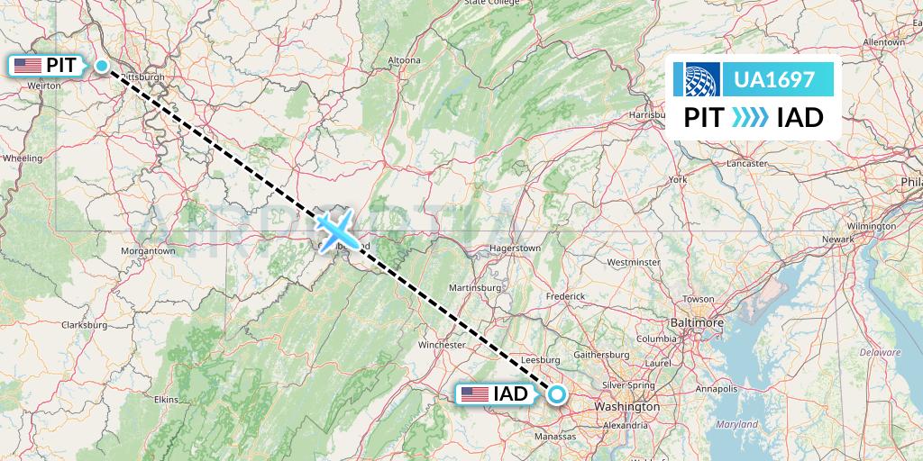 UA1697 United Airlines Flight Map: Pittsburgh to Washington