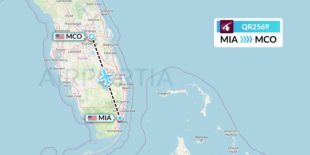 QR2569 Qatar Airways Flight Map: Miami to Orlando