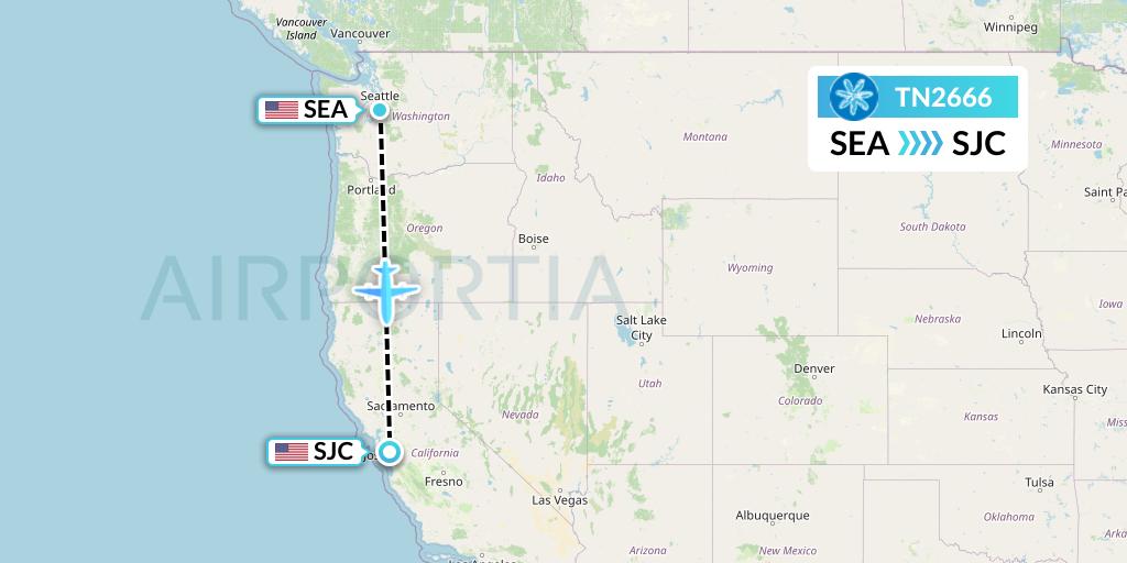 TN2666 Air Tahiti Nui Flight Map: Seattle to San Jose