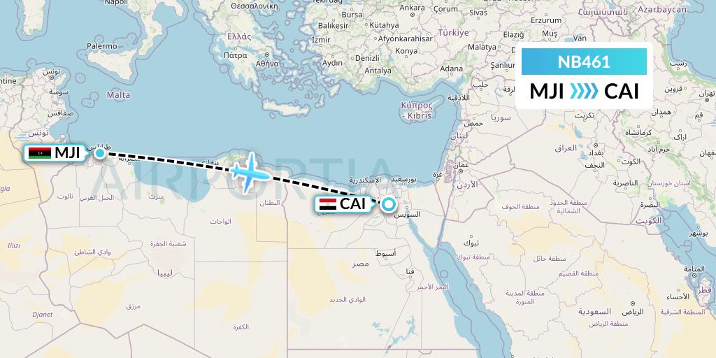 NB461 Berniq Airways Flight Map: Tripoli to Cairo