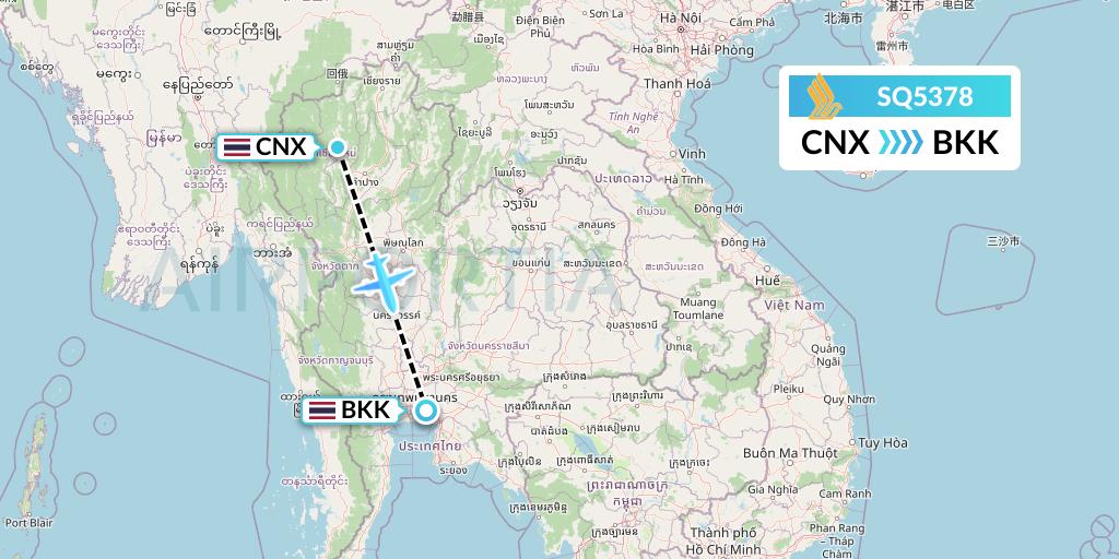 SQ5378 Singapore Airlines Flight Map: Chiang Mai to Bangkok