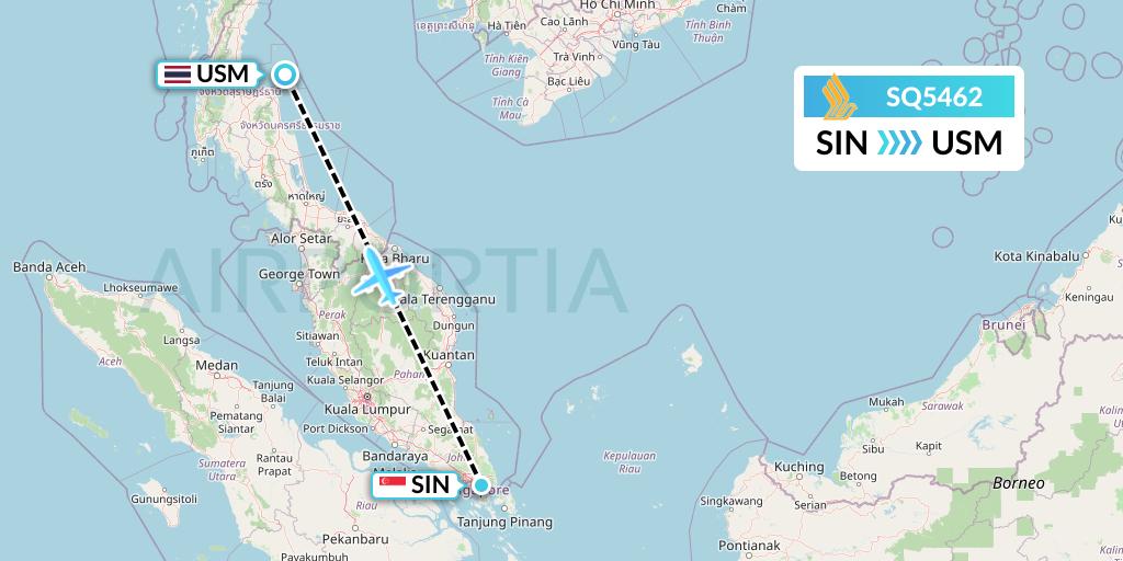 SQ5462 Singapore Airlines Flight Map: Singapore to Koh Samui