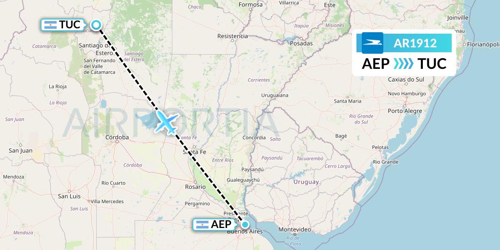 AR1912 Aerolineas Argentinas Flight Map: Buenos Aires to Tucuman