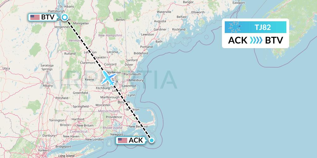 TJ82 Tradewind Aviation Flight Map: Nantucket to Burlington