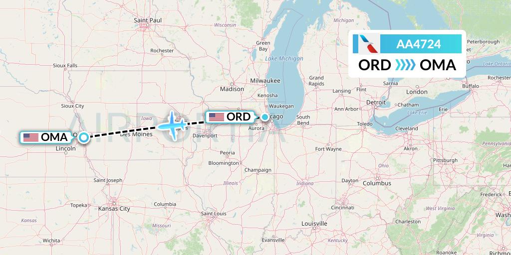 AA4724 American Airlines Flight Map: Chicago to Omaha