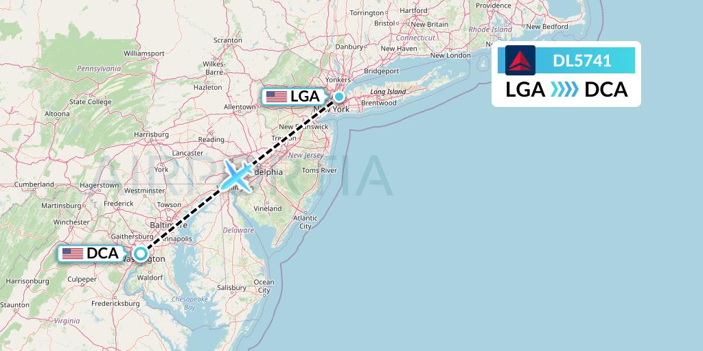 DL5741 Delta Air Lines Flight Map: New York to Washington