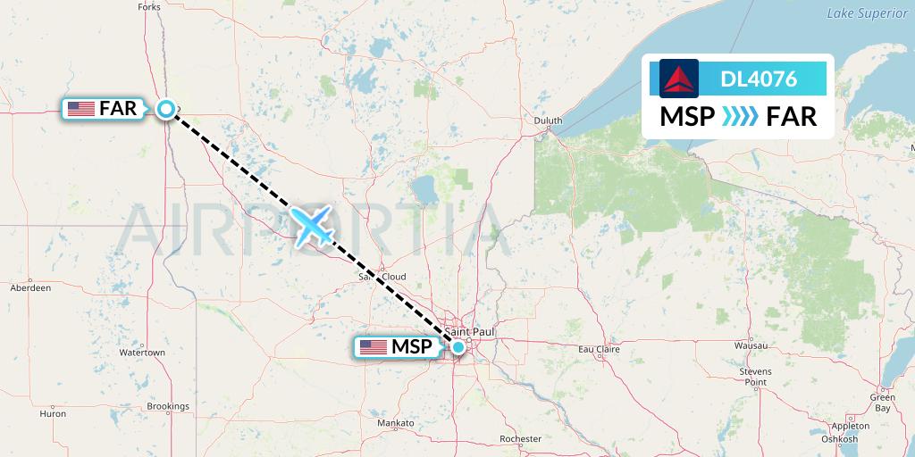 DL4076 Delta Air Lines Flight Map: Minneapolis to Fargo