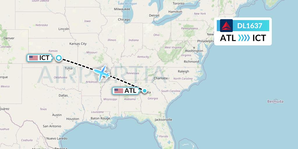 DL1637 Delta Air Lines Flight Map: Atlanta to Wichita