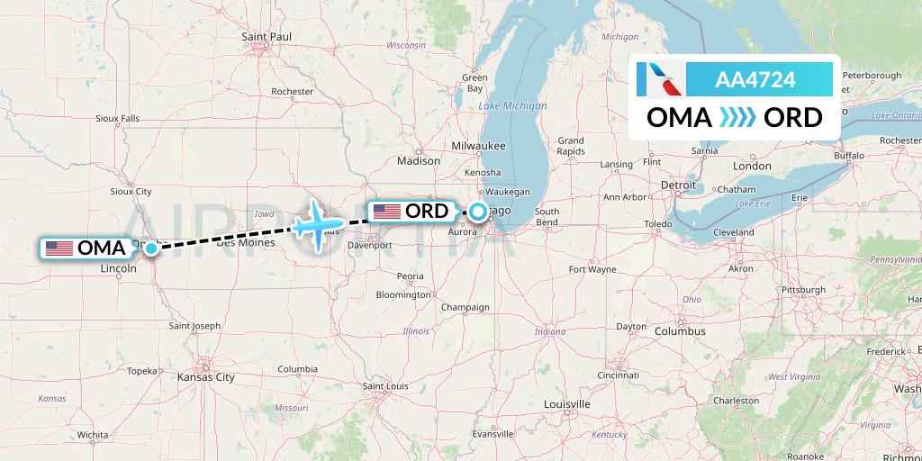 AA4724 American Airlines Flight Map: Omaha to Chicago