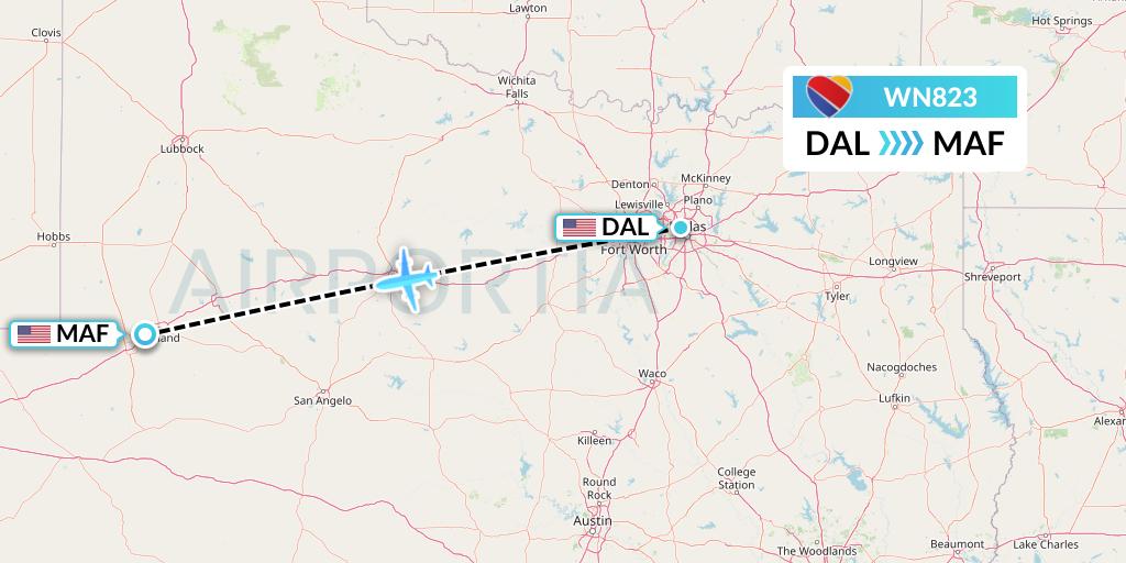 WN823 Southwest Airlines Flight Map: Dallas to Midland
