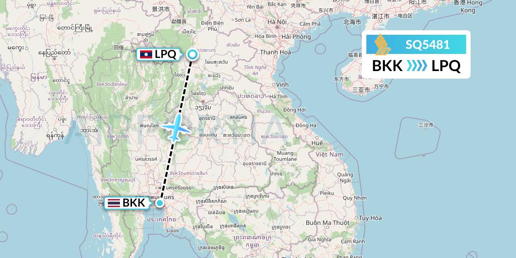 SQ5481 Singapore Airlines Flight Map: Bangkok to Luang Prabang