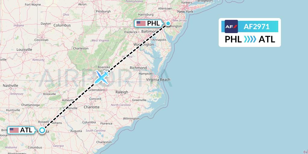 AF2971 Air France Flight Map: Philadelphia to Atlanta
