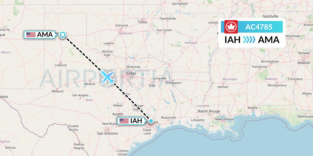 AC4785 Air Canada Flight Map: Houston to Amarillo
