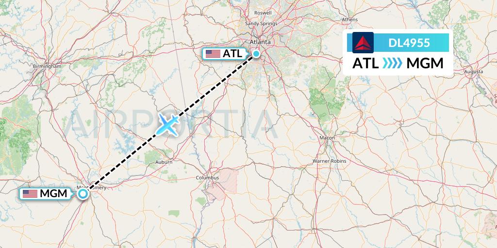 DL4955 Delta Air Lines Flight Map: Atlanta to Montgomery