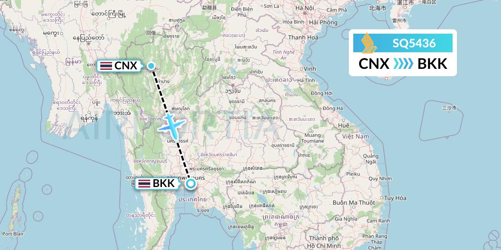 SQ5436 Singapore Airlines Flight Map: Chiang Mai to Bangkok