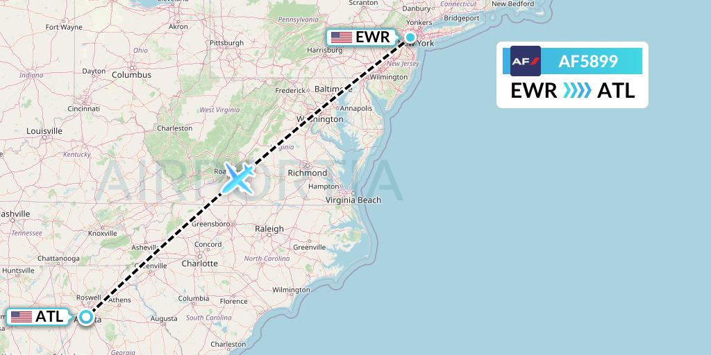 AF5899 Air France Flight Map: New York to Atlanta