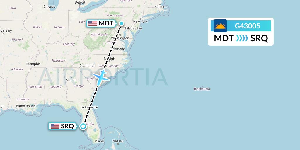 G43005 Allegiant Air Flight Map: Harrisburg to Sarasota