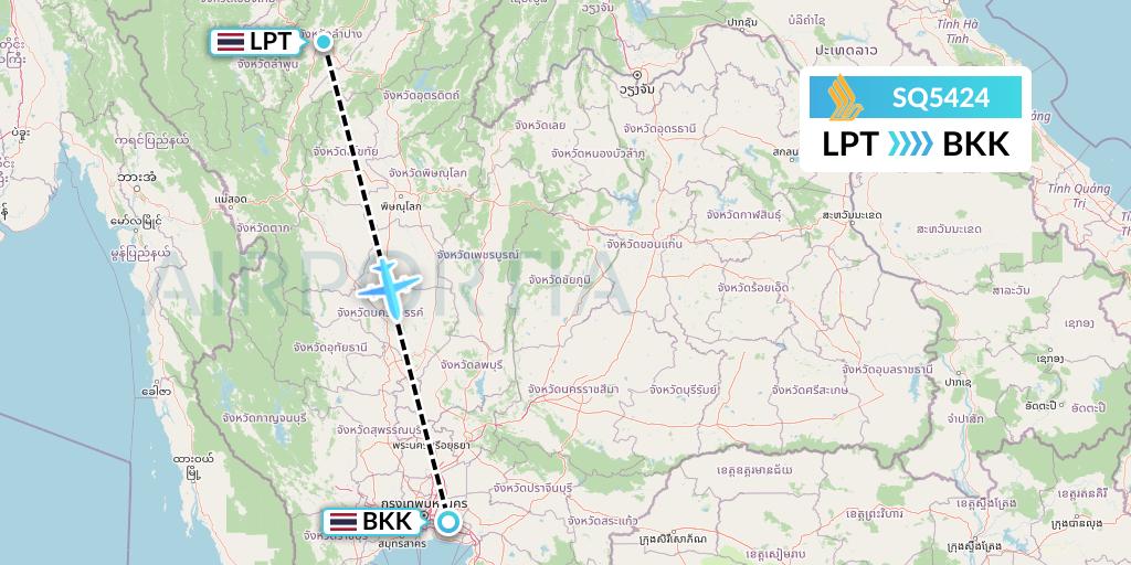SQ5424 Singapore Airlines Flight Map: Lampang to Bangkok