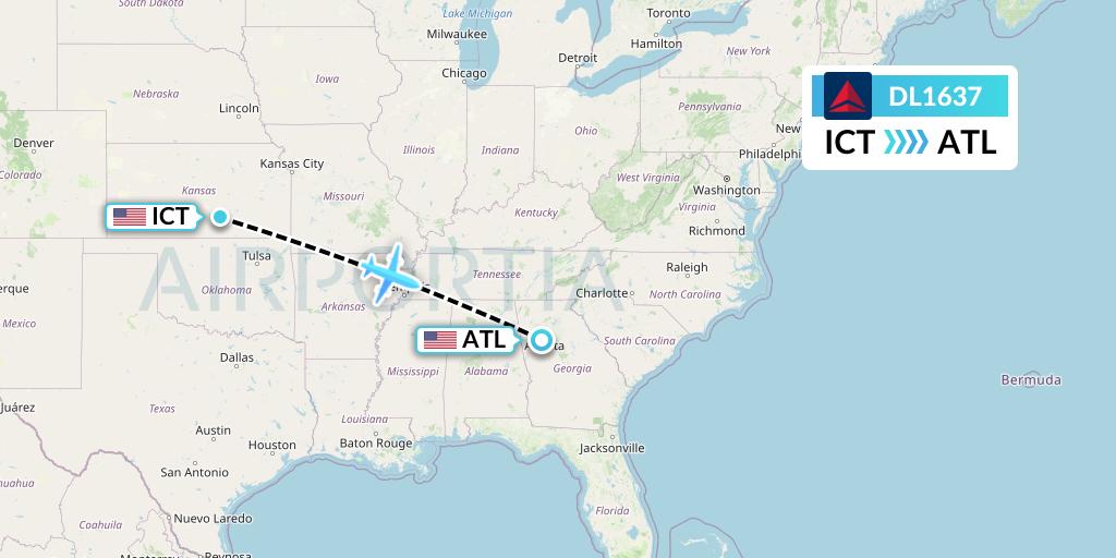 DL1637 Delta Air Lines Flight Map: Wichita to Atlanta