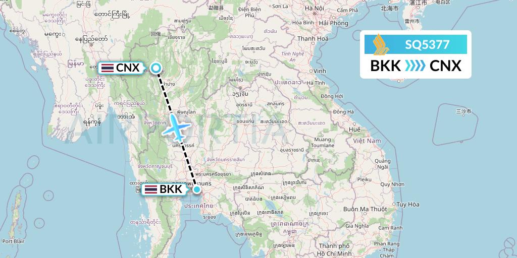 SQ5377 Singapore Airlines Flight Map: Bangkok to Chiang Mai