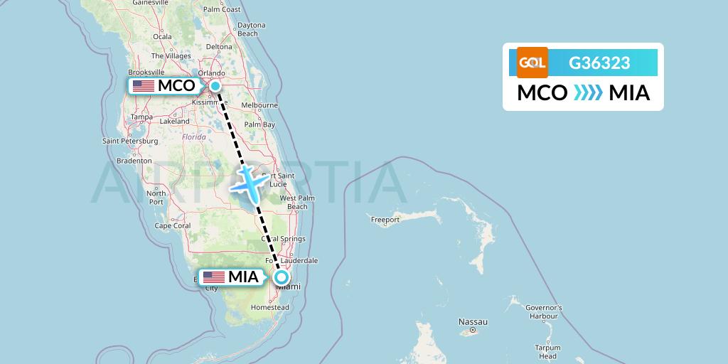G36323 GOL Transportes Aeros Flight Map: Orlando to Miami