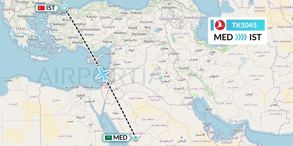 TK5045 Turkish Airlines Flight Map: Medina to Istanbul