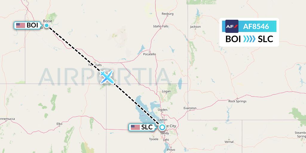 AF8546 Air France Flight Map: Boise to Salt Lake City