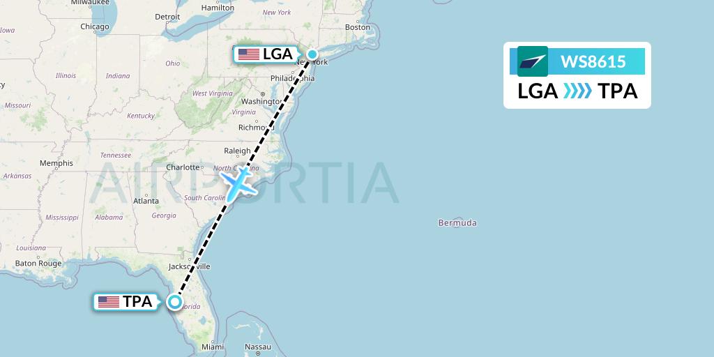 WS8615 WestJet Flight Map: New York to Tampa