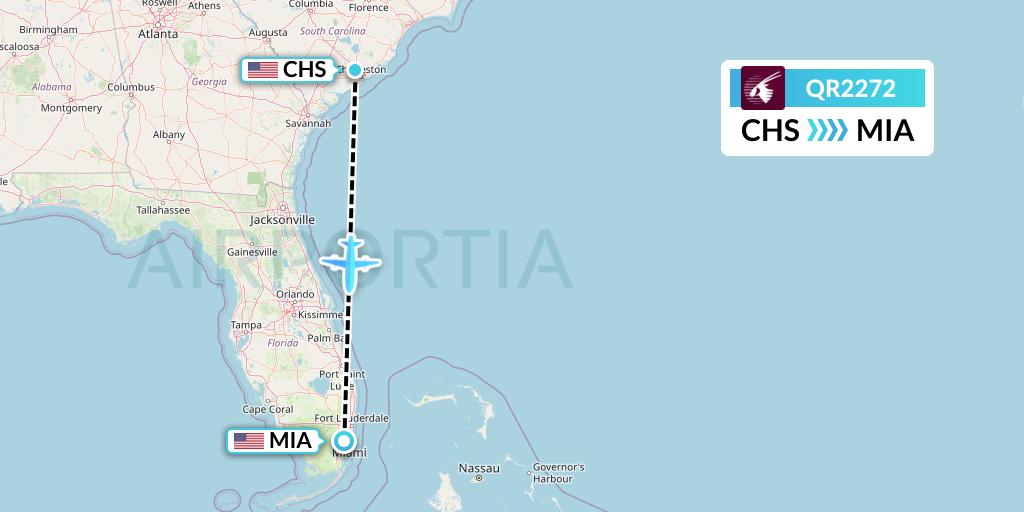 QR2272 Qatar Airways Flight Map: Charleston to Miami