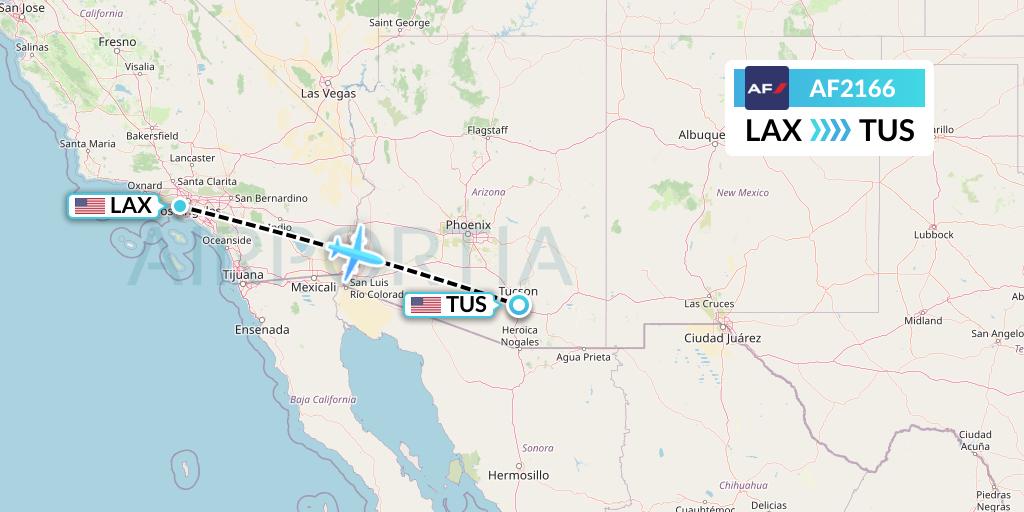 AF2166 Air France Flight Map: Los Angeles to Tucson