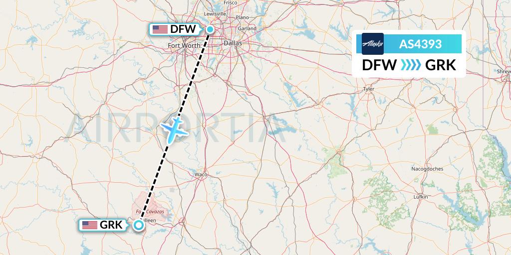AS4393 Alaska Airlines Flight Map: Dallas to Killeen