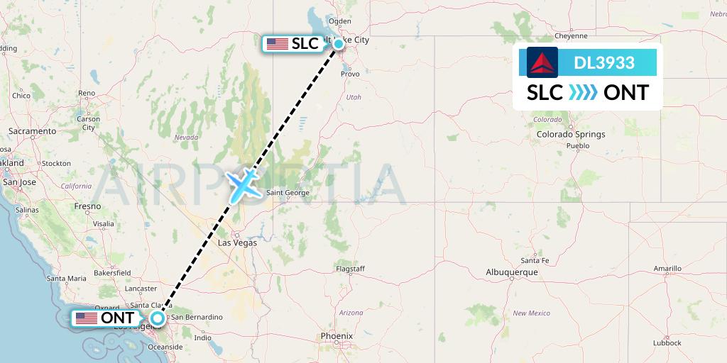 DL3933 Delta Air Lines Flight Map: Salt Lake City to Ontario