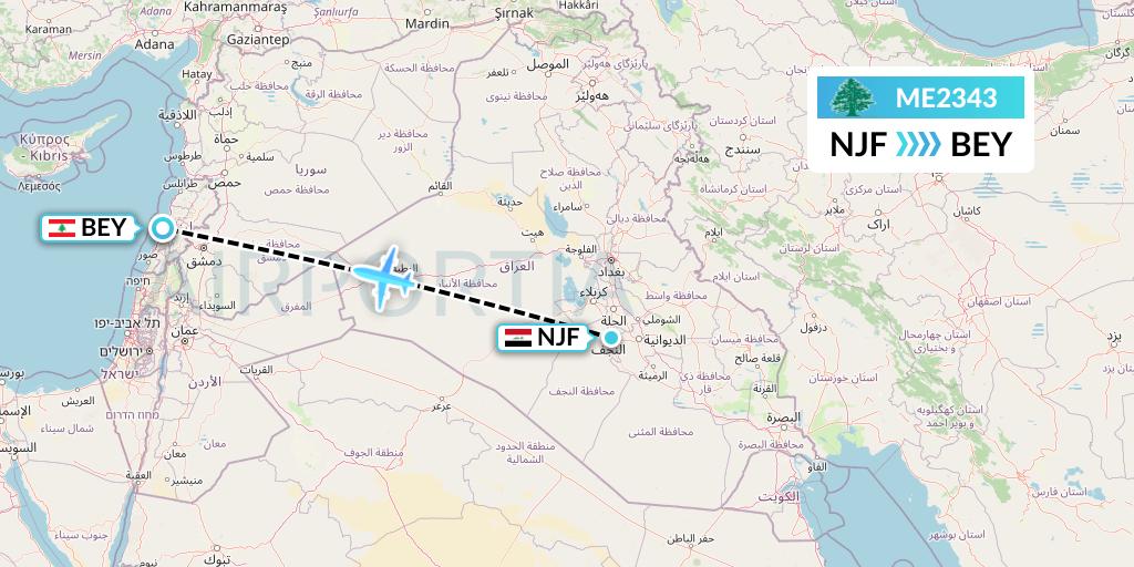 ME2343 MEA Flight Map: Najaf to Beirut