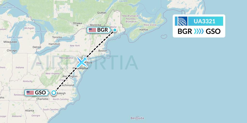 UA3321 Flight Status United Airlines Bangor to Greensboro (UAL3321)