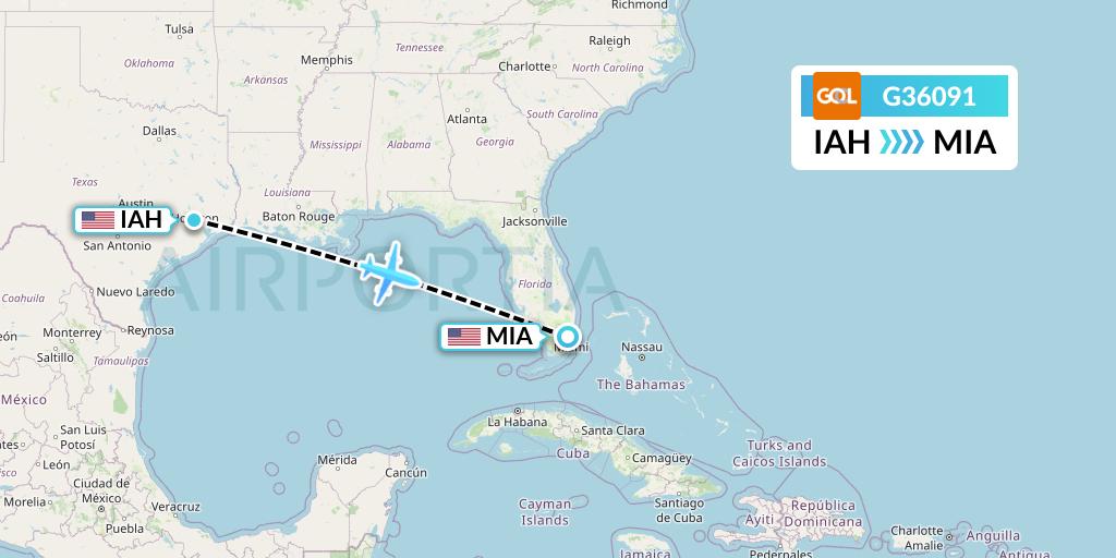 G36091 GOL Transportes Aeros Flight Map: Houston to Miami