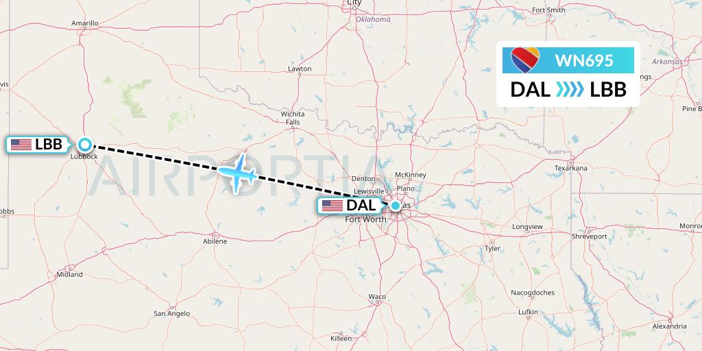 WN695 Southwest Airlines Flight Map: Dallas to Lubbock