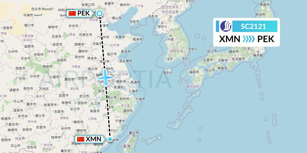 SC2121 Shandong Airlines Flight Map: Xiamen to Beijing