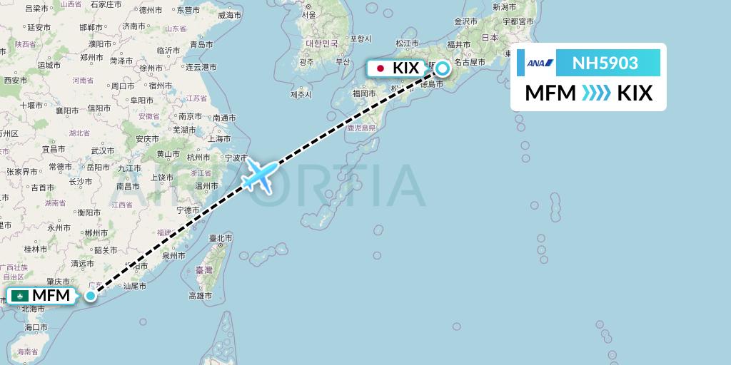 NH5903 All Nippon Airways Flight Map: Macau to Osaka