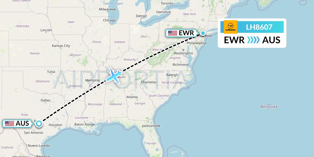 LH8607 Lufthansa Flight Map: New York to Austin