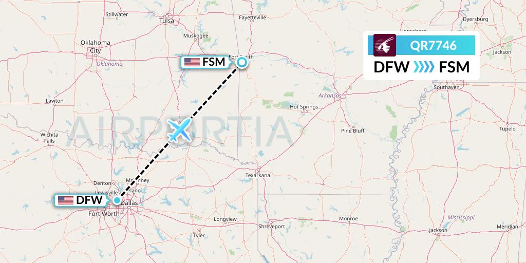 QR7746 Qatar Airways Flight Map: Dallas to Fort Smith