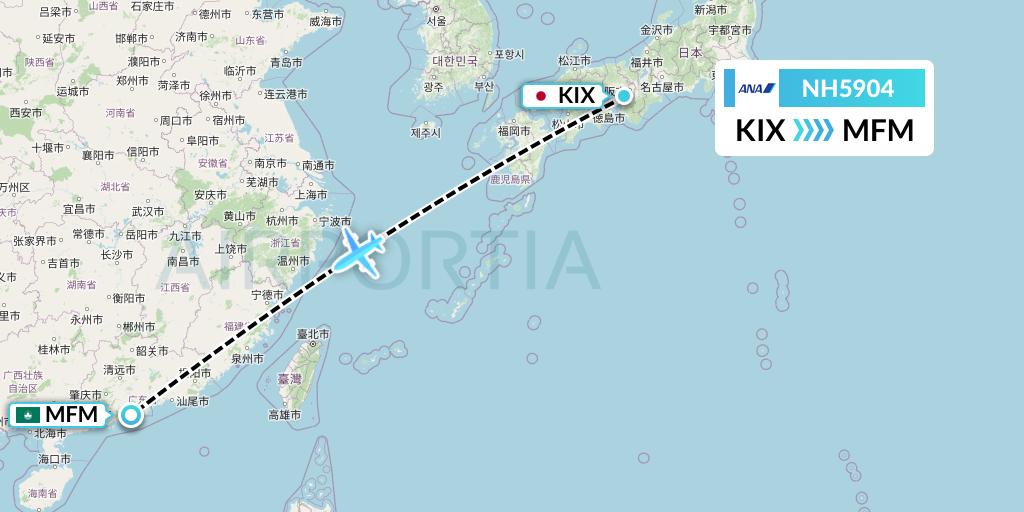 NH5904 All Nippon Airways Flight Map: Osaka to Macau