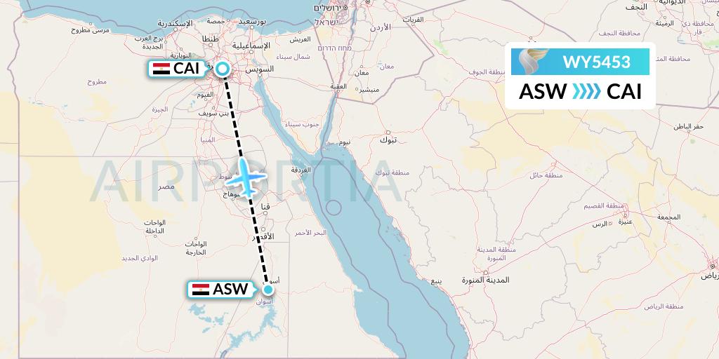 WY5453 Oman Air Flight Map: Aswan to Cairo