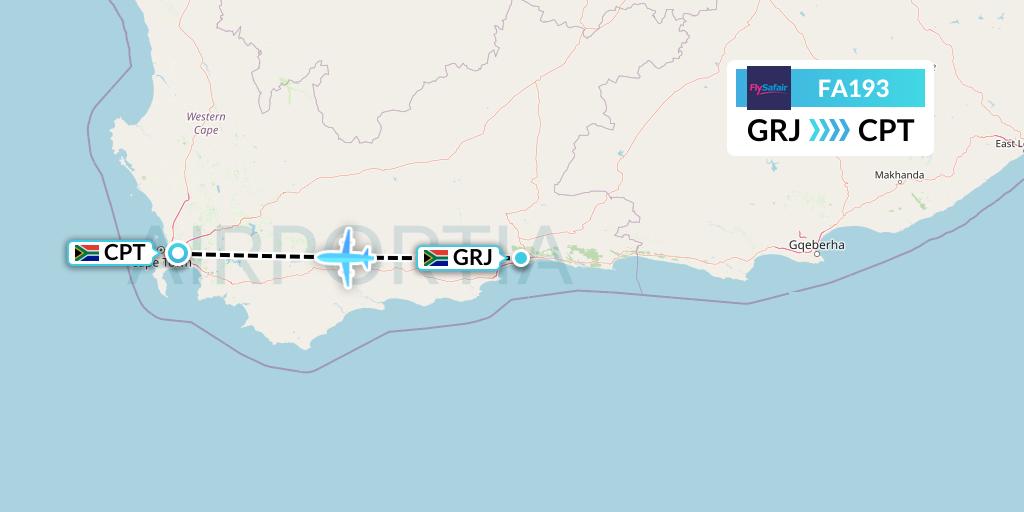 FA193 Safair Flight Map: George to Cape Town