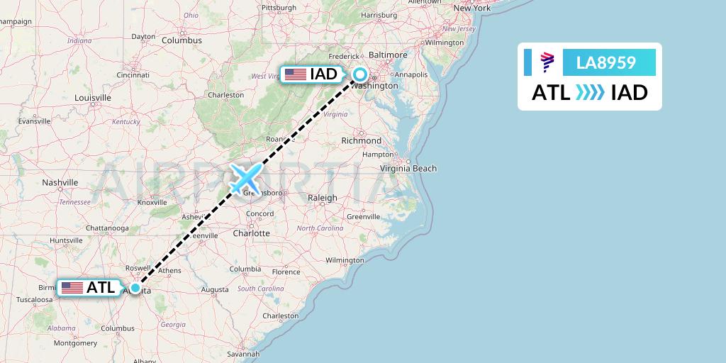 LA8959 LAN Airlines Flight Map: Atlanta to Washington